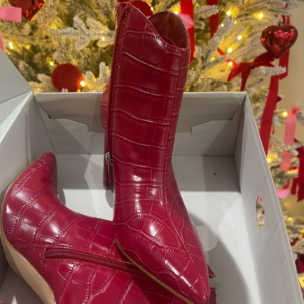 Women's Red Croc-Embossed Marc Fisher Boots